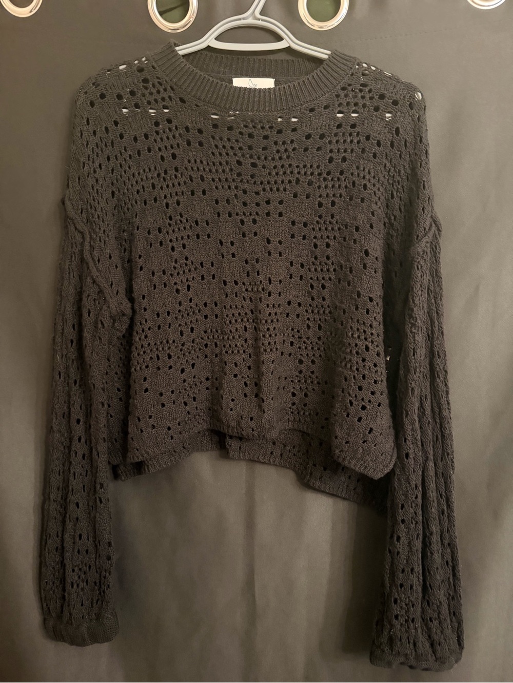 Patrons of Peace Open-Knit Cropped Crew Sweater - Black Size XS